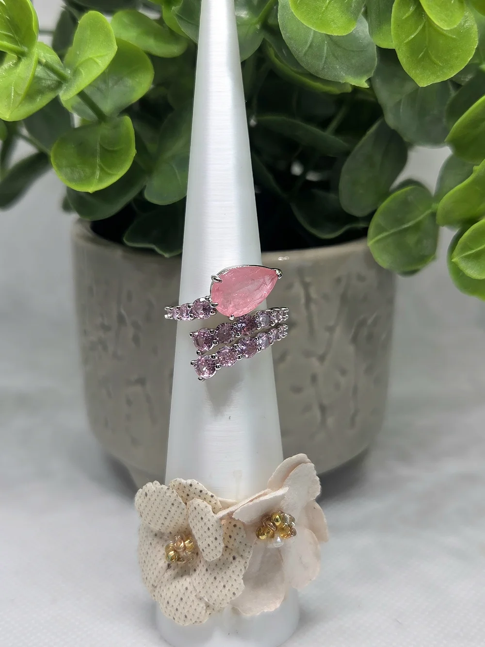BP Silver-Tone Pink Teardrop Ring with Pink Pavé Accents